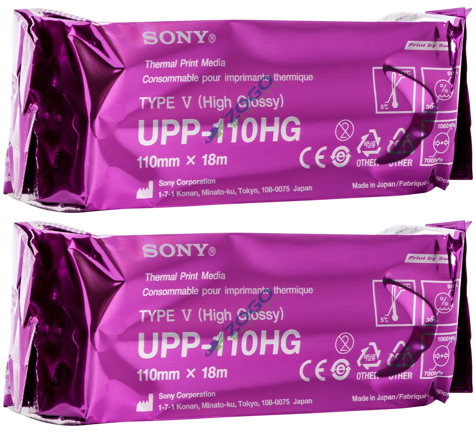 Sony UPP-110HG Type V High Glossy Ultrasound Printer Paper, 2 Rolls
