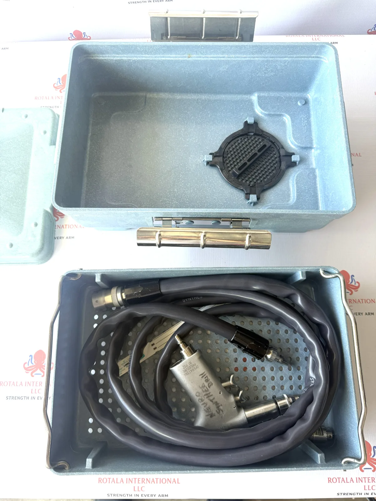 Synthes Neuro Surgical Air Drill System with Hose and Sterilization Case — Surgical Equipment — view 3