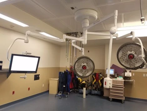 Steris Harmony vLED Dual Surgical Light System with Monitor Arm and Wall Control