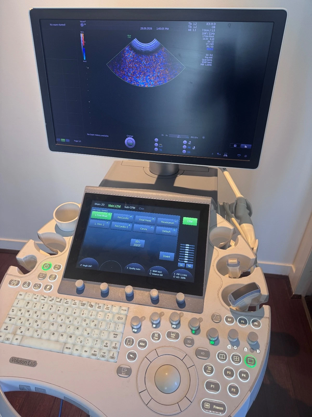 GE Voluson E10 BT15 Ultrasound System with C4-8-D, S4-10-D, IC5-9-D Probes, 3D/4D, Sony Printer